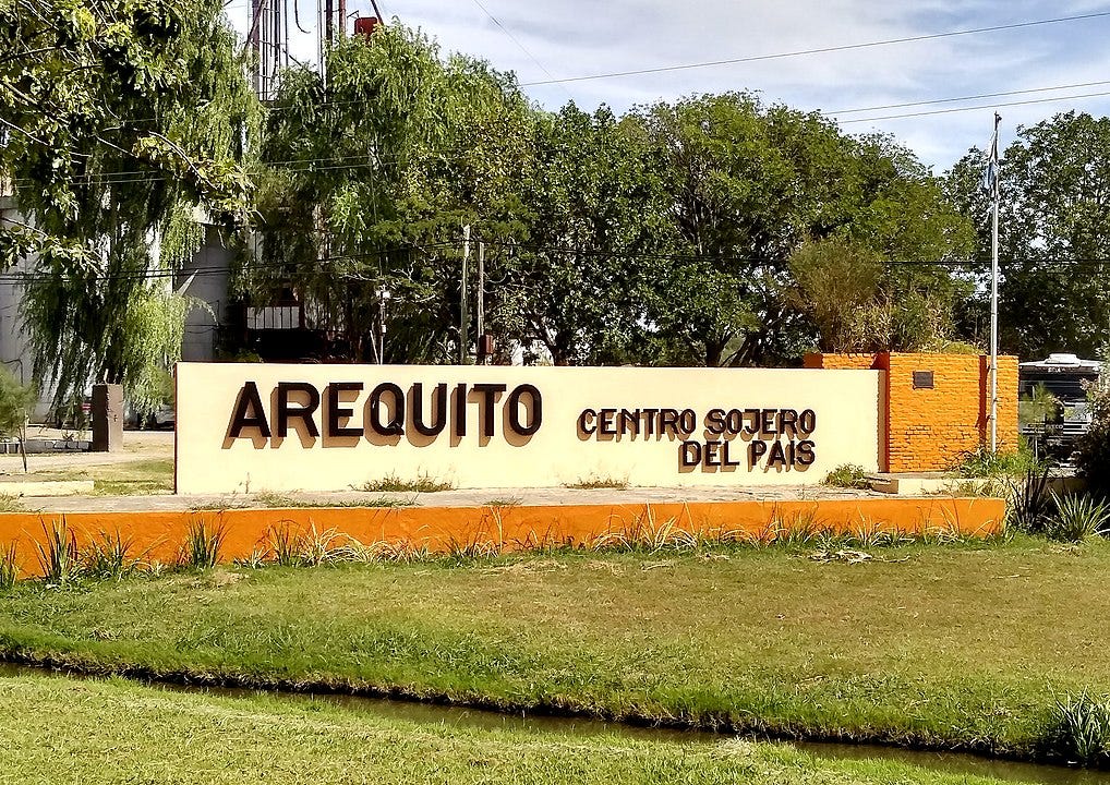 Placa da cidade de Arequito, Centro Sojero del País (Centro Sojeiro do País)