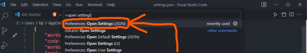 selecting setting(JSON) option