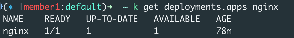 An nginx deployment has only 1 replica on the member1 cluster
