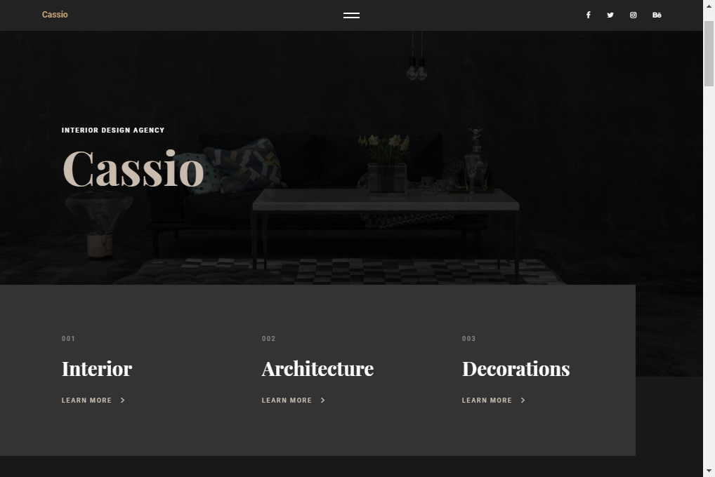 Cassio — parallax website templates for architects and home designers