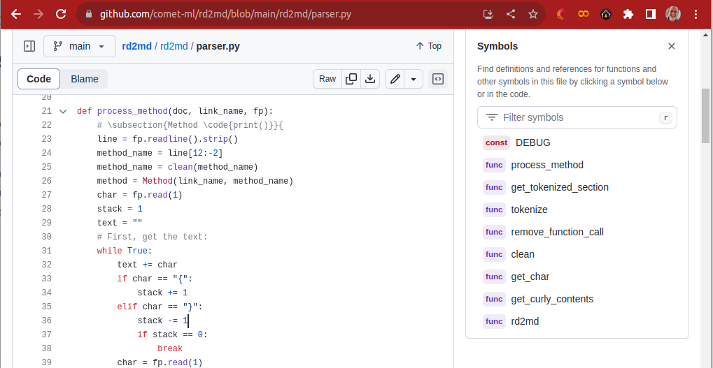 Source code of the rd2md parser and transformer discussed in this article. Image by the author.