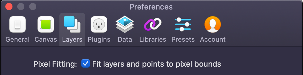 A screenshot of the Pixel Fitting option in Sketch’s Preferences panel.
