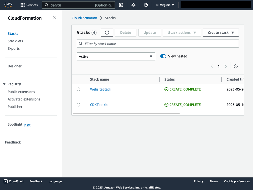 Figure 2–3. The WebsiteStack CloudFormation stack.