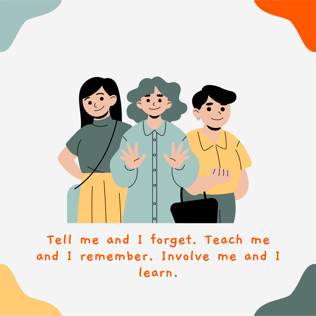 Two females and one male. Teaching quote