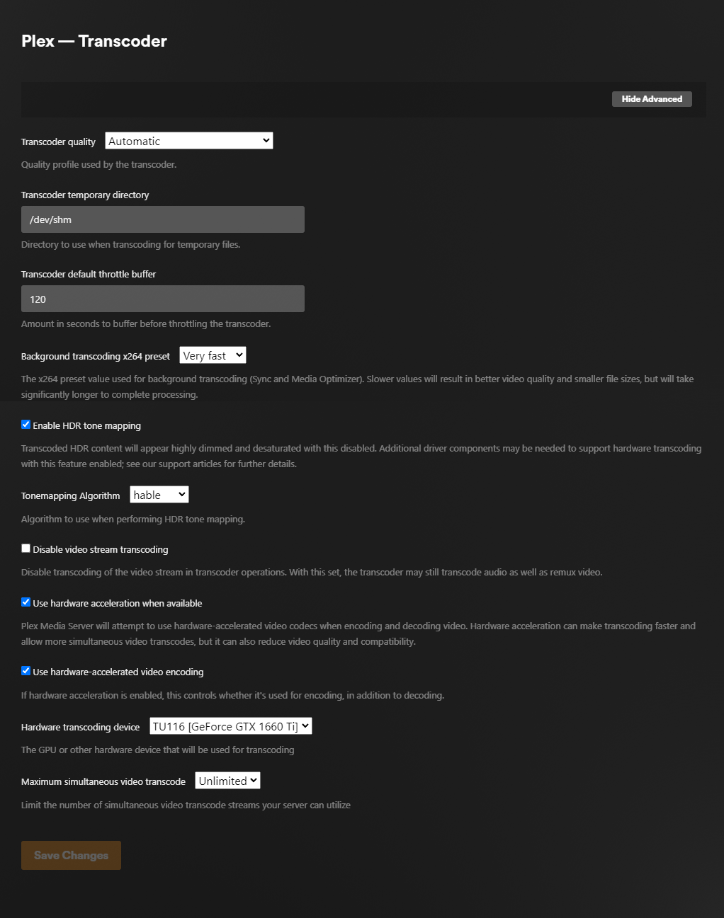 Plex — Transcoder settings