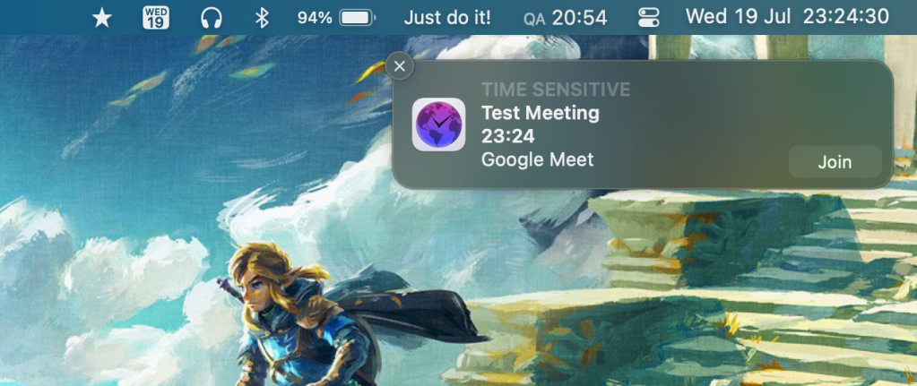 Dato meeting event notification with join button