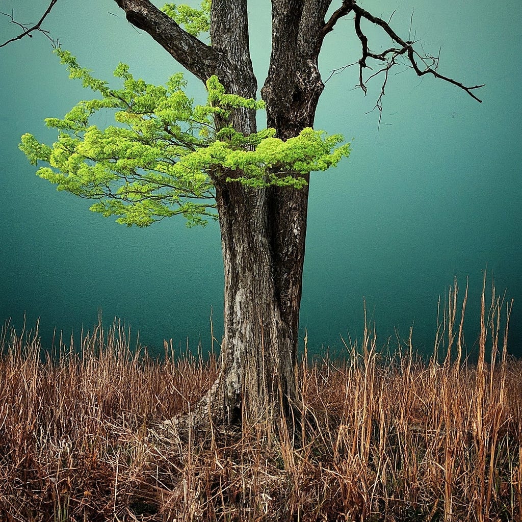 Large green tree with full branches symbolizing environmental well-being, a concept linked to sustainable practices.