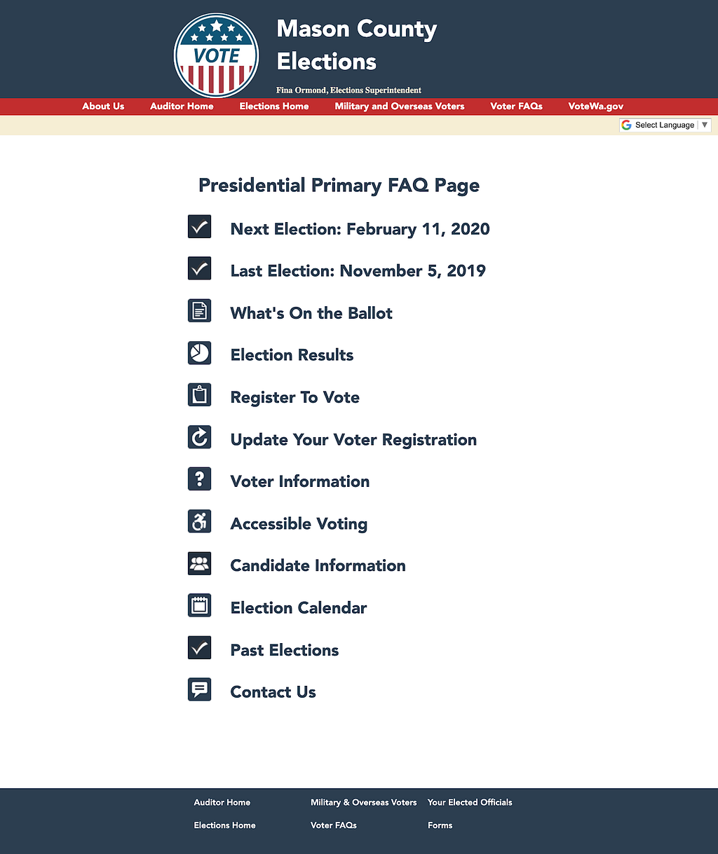Screen capture that shows navigation links labeled to answer voters’ questions