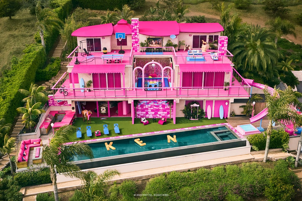 Aerial view of the Barbie dream house in Malibu