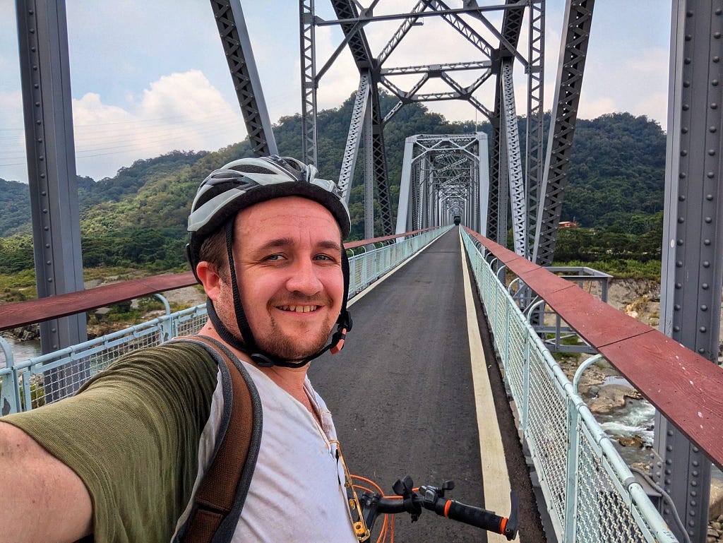 A picture of me crossing the old railway bridge to Houli.