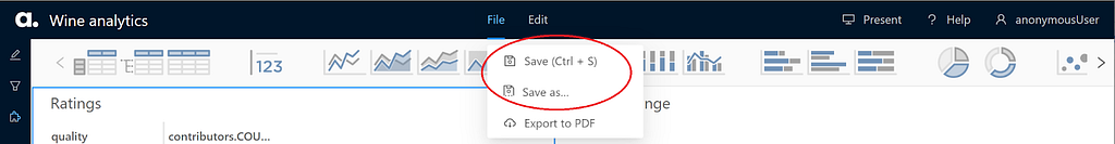 Save dashboard from File menu