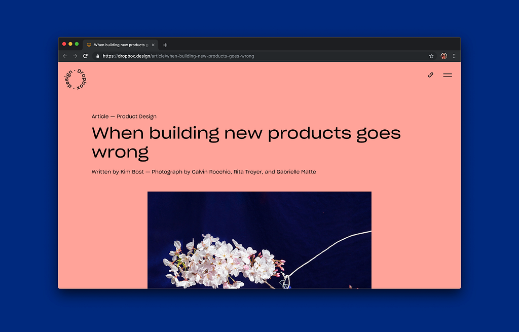 Screenshot do artigo de Kim no Dropbox Design.