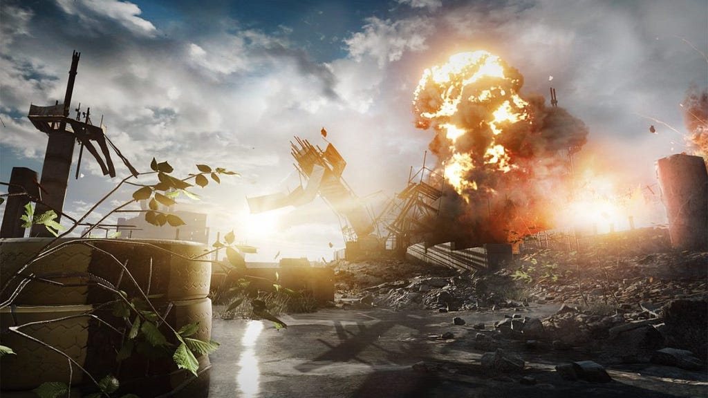 A Battlefield 4 bullshot of Levolution in action.
