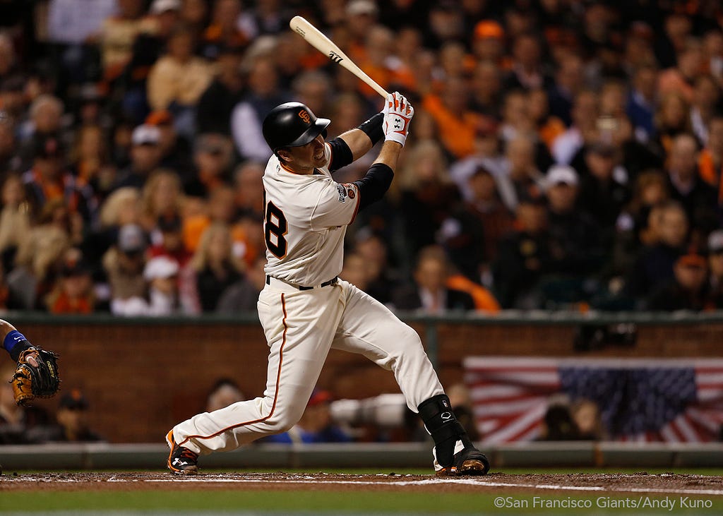 Buster Posey singles in the third inning.