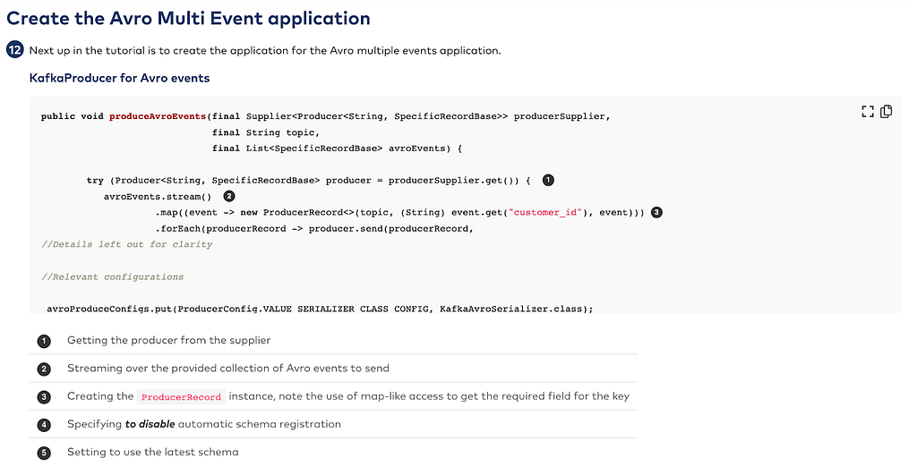 Screenshot from the tutorial showing an event application
