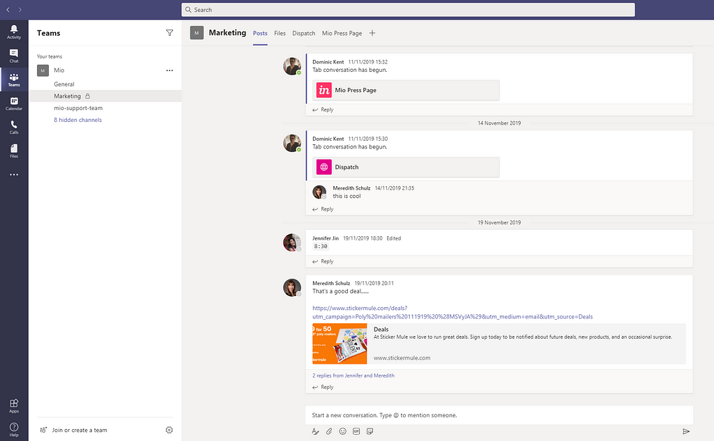 Microsoft Teams user interface