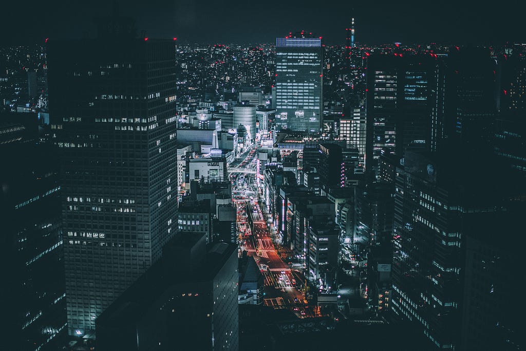 City lights at night.