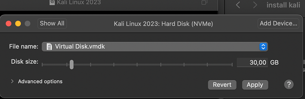 kali linux hard disk