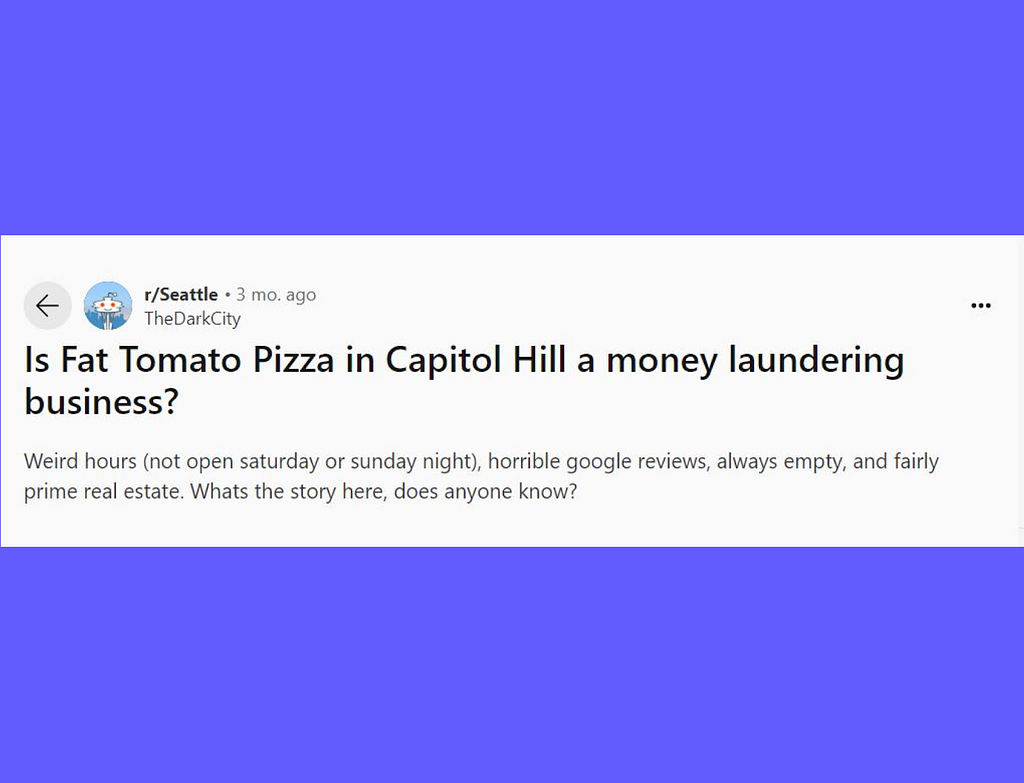 money laundering through pizza parlors and fake orders