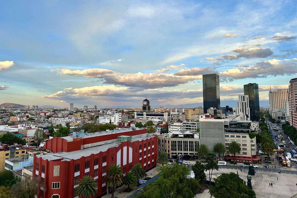 An aerial view of Mexico City from the Monument of the Revolution