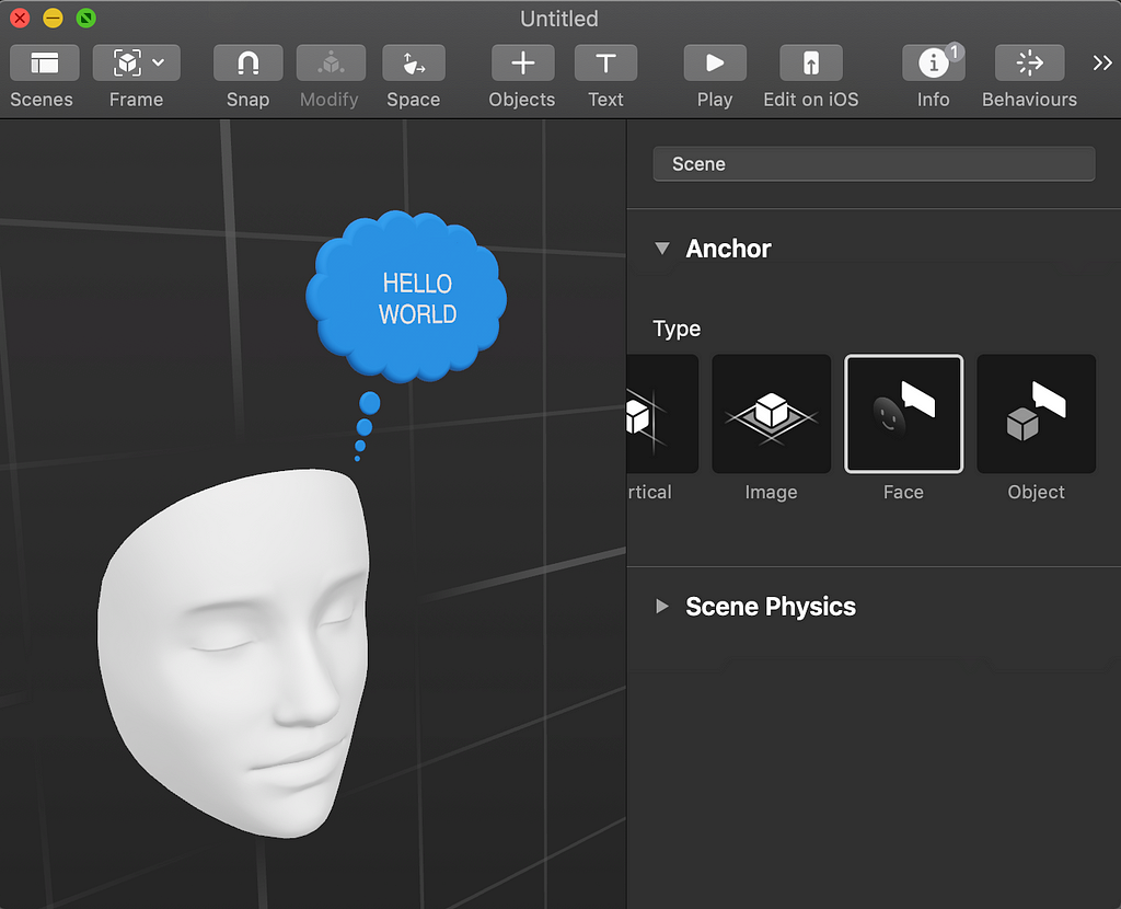Reality Composer basic Face scene.