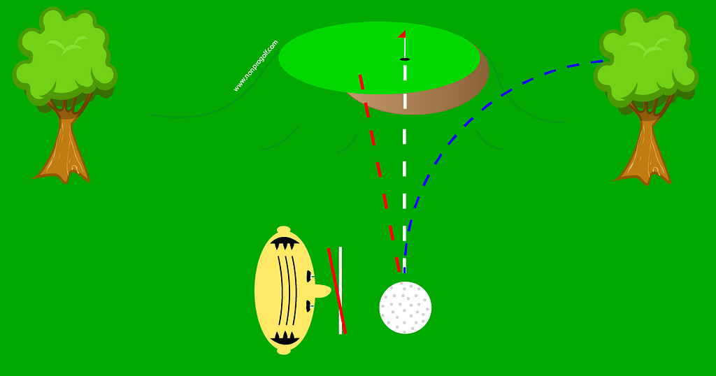 Man on golf course hitting a slice illustration