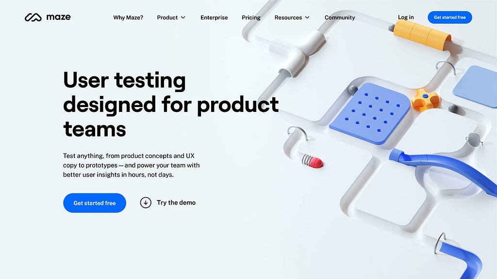 Screenshot of the maze.co website