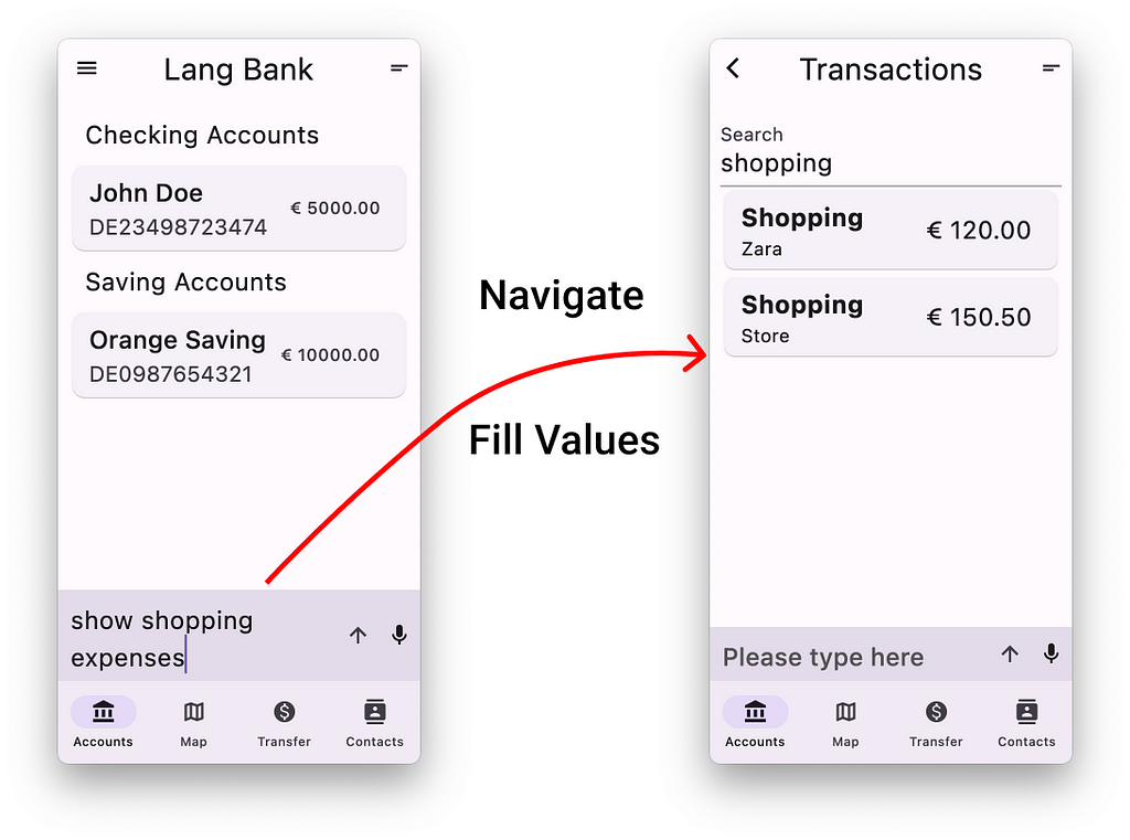 Example of navigating in a Mobile App’s GUI using natural language