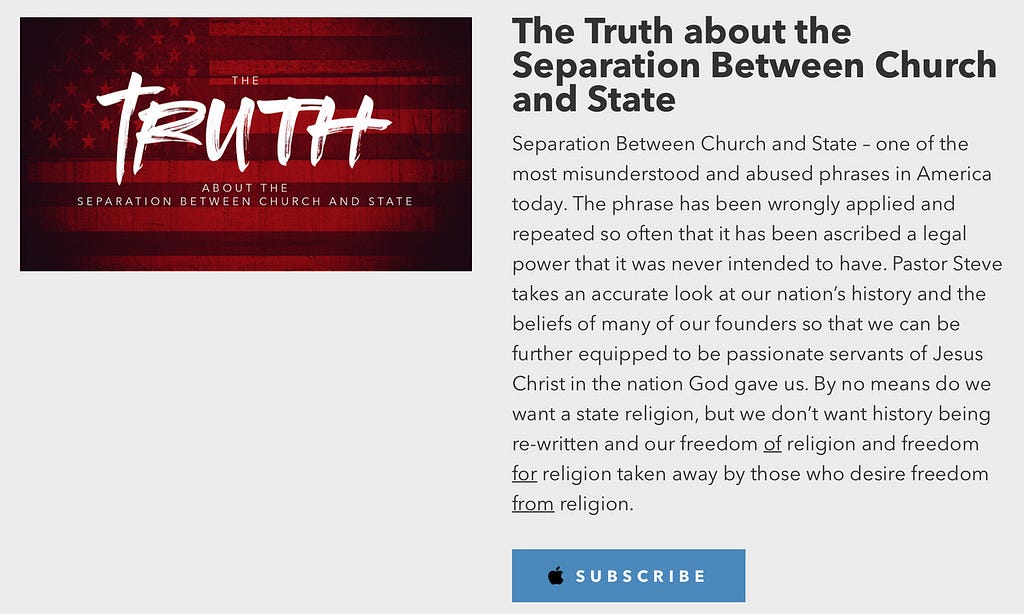 Summary of a podcast Berger published on separation of church and state