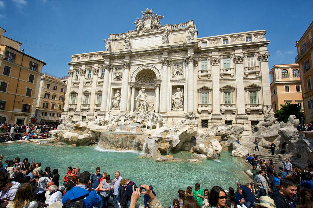 The crowds at the Trevi Fountain