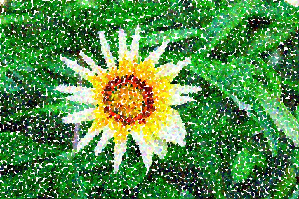 A pointillist painting of a flower.