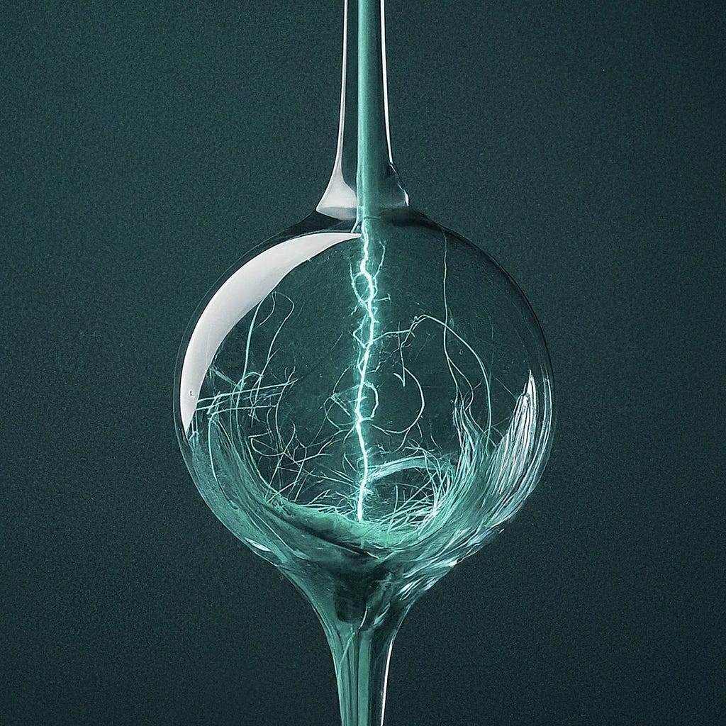 A captivating visual representation of hydrogen energy, depicted as a bright, electric current within a glass bulb against a dark background.