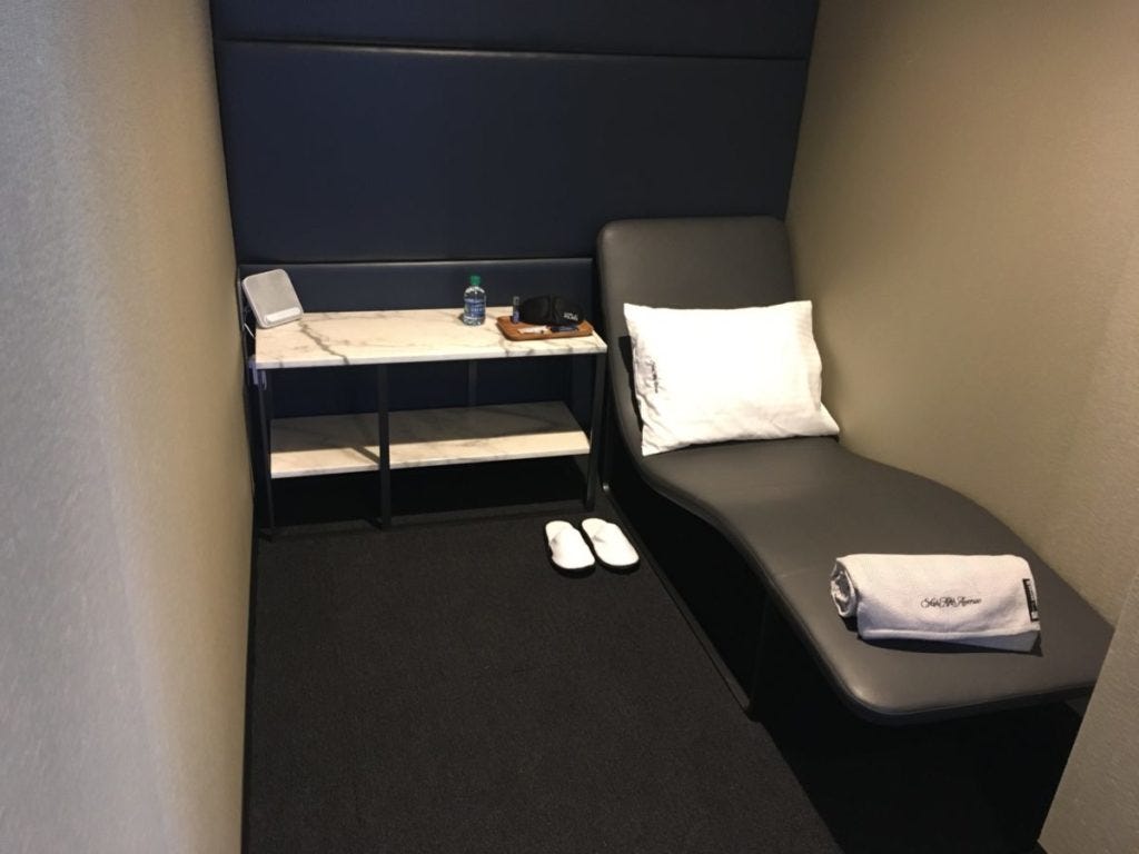 One of the two quiet rooms in the new Polaris Lounge if passengers want a quick nap before departure