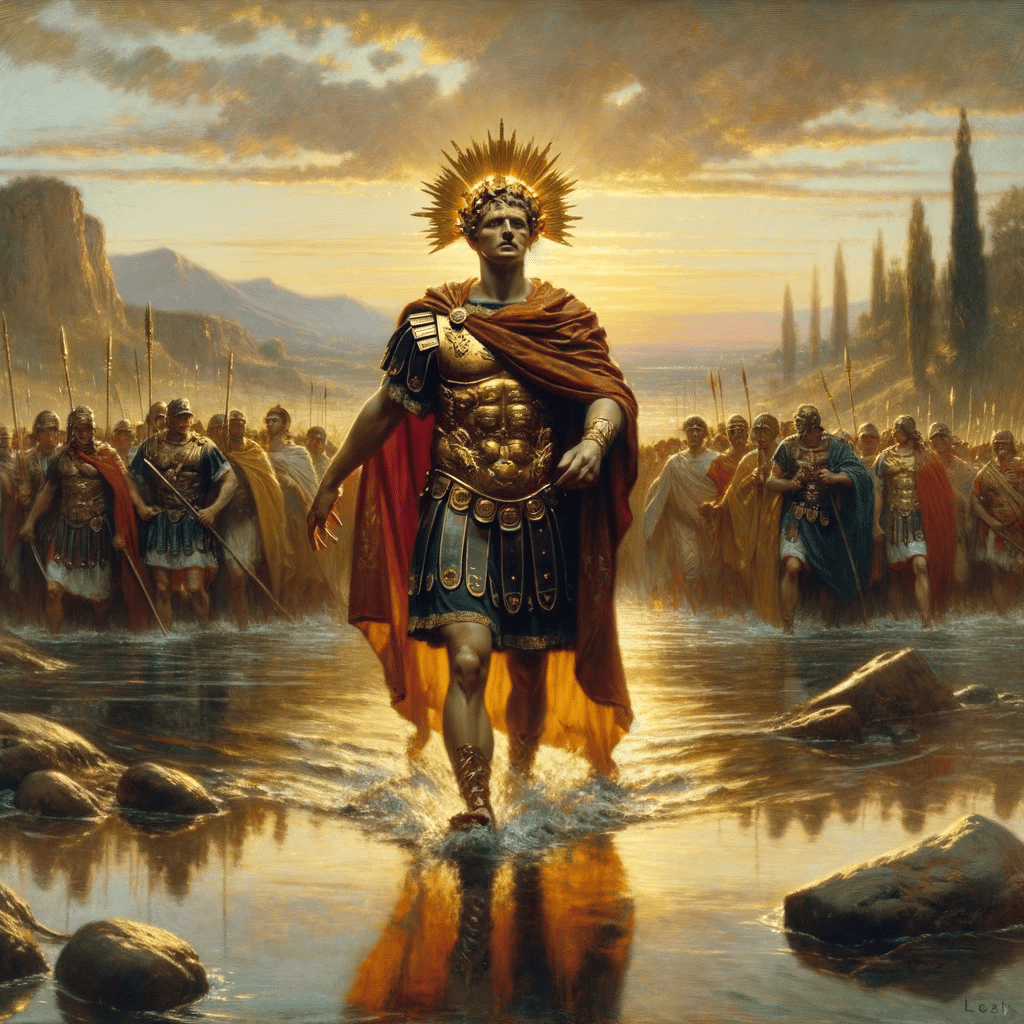 Julius Caesar crossing the Rubicon with his legionnaires