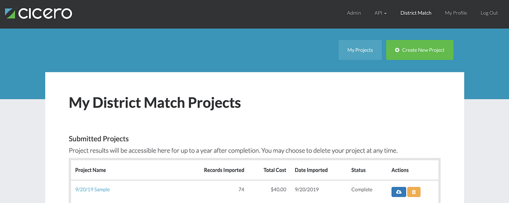 District Match project dashboard