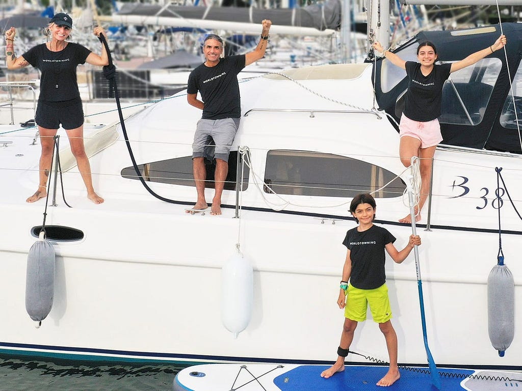 The Sueiro family on their boat.