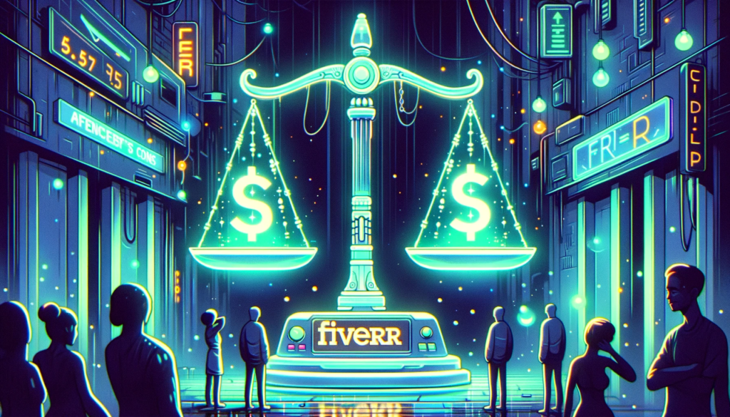 scales weighing the pros and cons of using fiverr