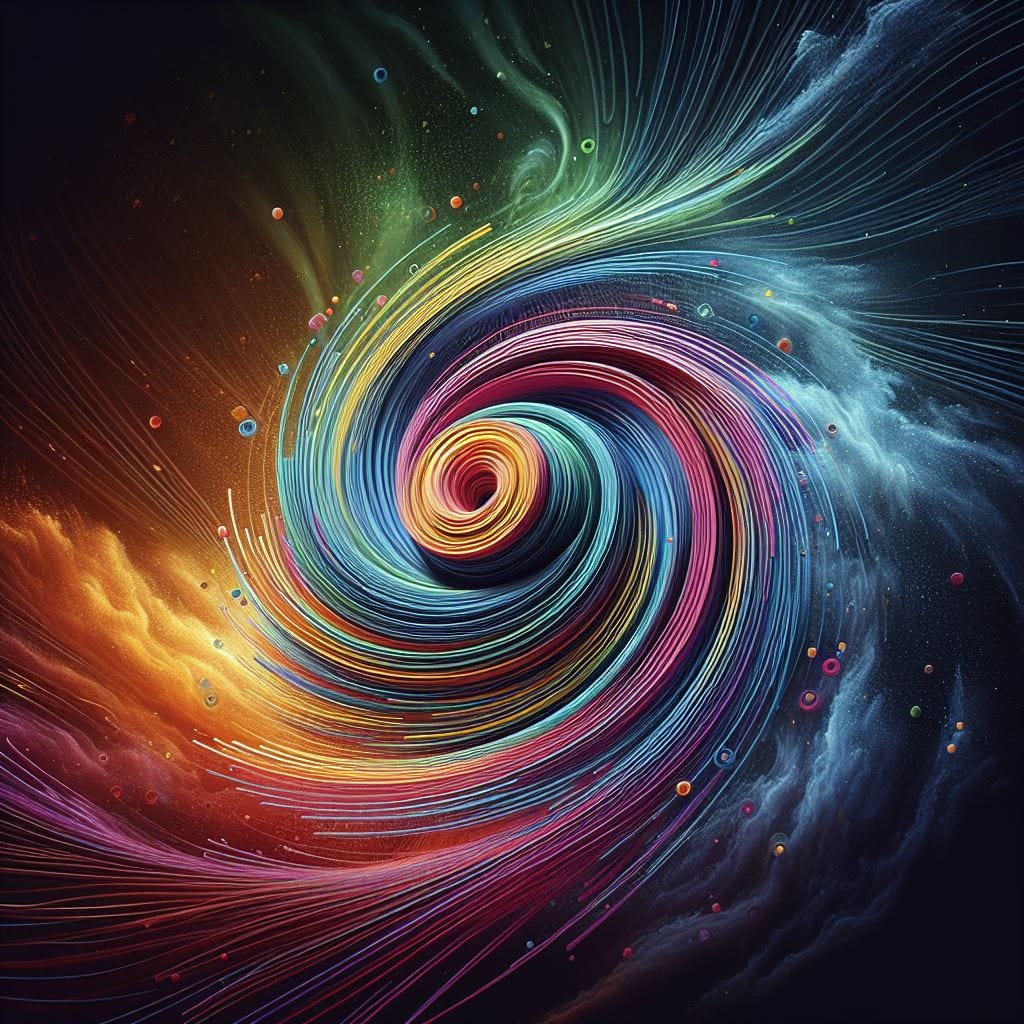 A vibrant abstract illustration of a swirling vortex of colorful lines and shapes. The vortex represents the “speed and efficiency” of Laravel Octane. The background should be a dark, swirling nebula, emphasizing the “power” of Octane.