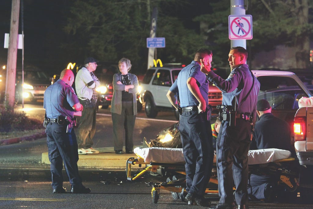 JACK FIRNENO / WIRE PHOTO Bensalem police and paramedics responded to an accident that shut down the eastbound lanes of Street Road near Hulmeville Road last Wednesday. According to Bensalem Police Lieutenant William McVey, both drivers were transported to Aria Torresdale for non-life threatening injuries. 