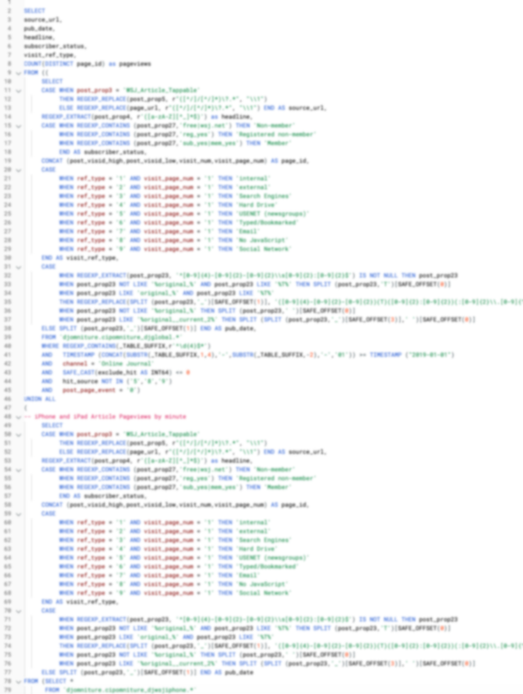 blurred screenshot of SQL query