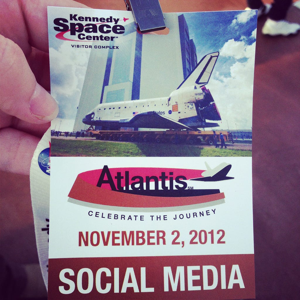 Entry badge for Atlantis: Celebrate the Journey, with the date November 2, 2012.