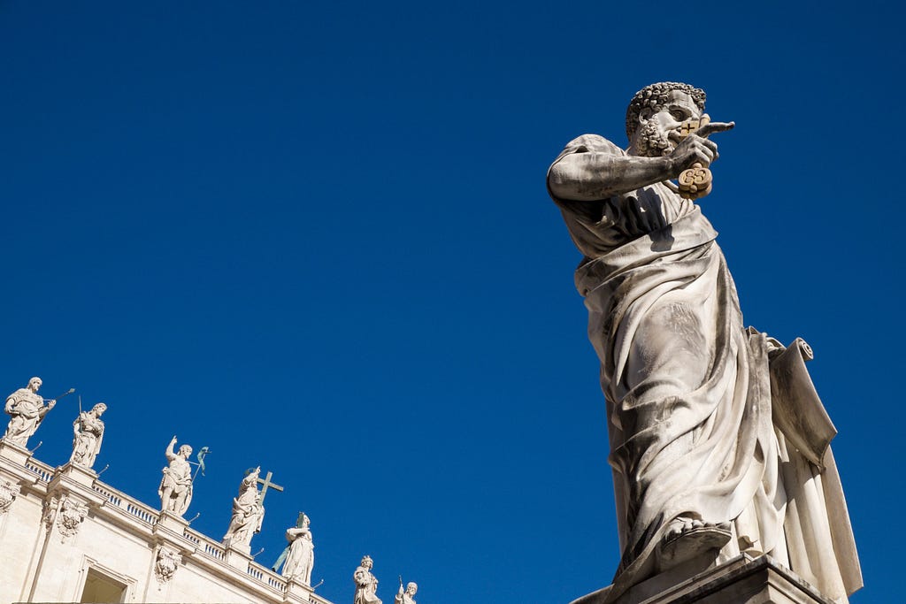 Statue of St Peter outside St Peter's Basilica at the Vatican