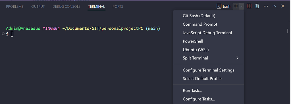 Terminal Window Open in Visual Studio Code