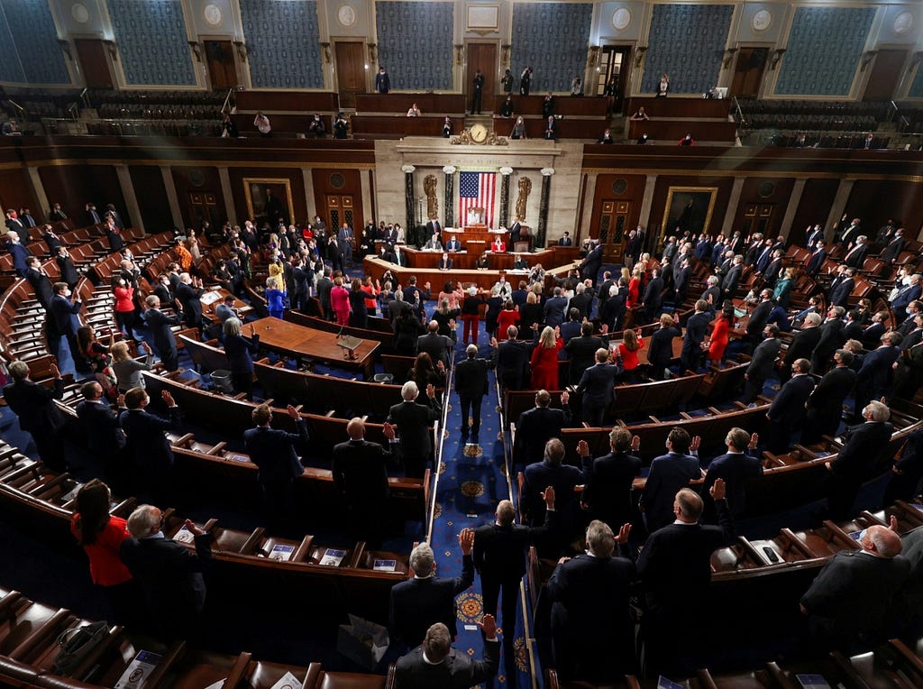 New members sworn in during the first session of the 117th U.S. Congress, January 3, 2021. Photo by Tasos Katopodis/Reuters