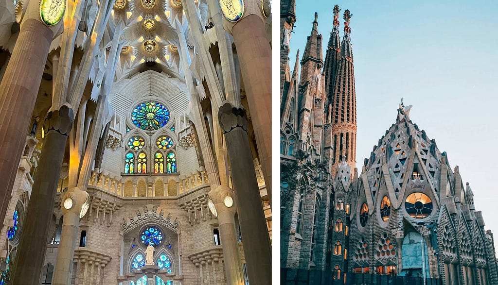 Sagrada familia buildings with high ceilings and stained glass windows