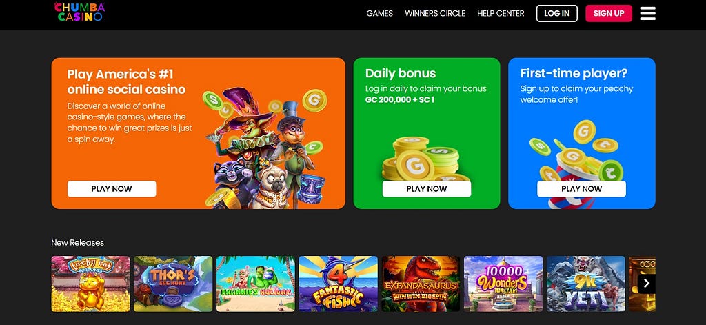 Chumba Casino — Screenshot of Homepage