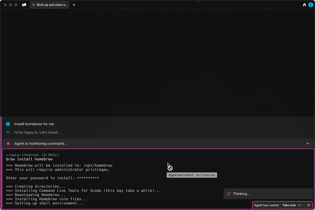 Agent mornitoring example in Warp. Image from Warp.dev