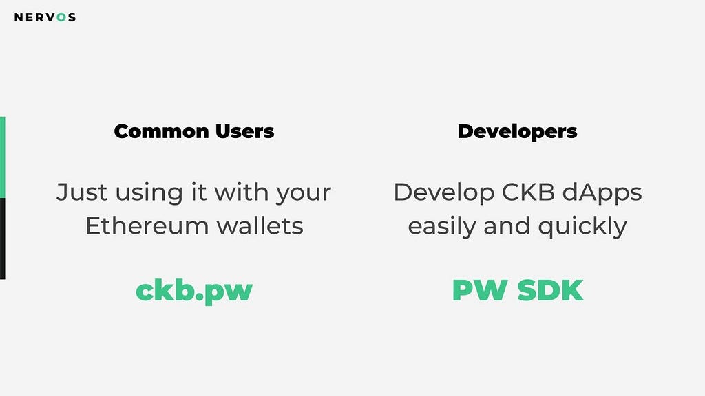 The common user can use ckb.pw and developers use PW SDK