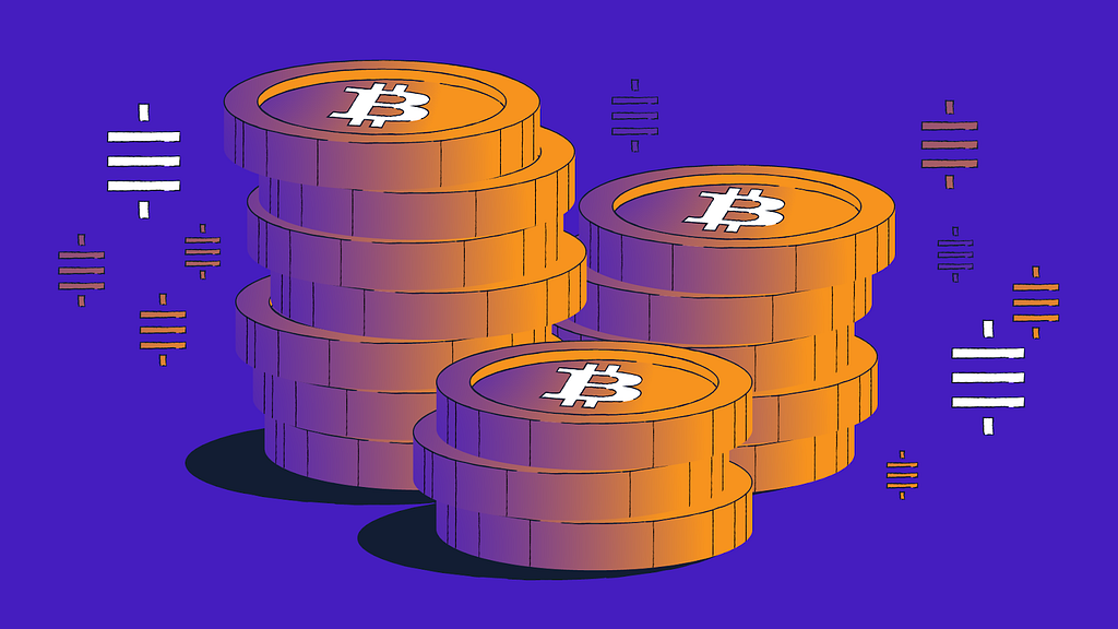 Stacks of bitcoins and satoshis, or sats.