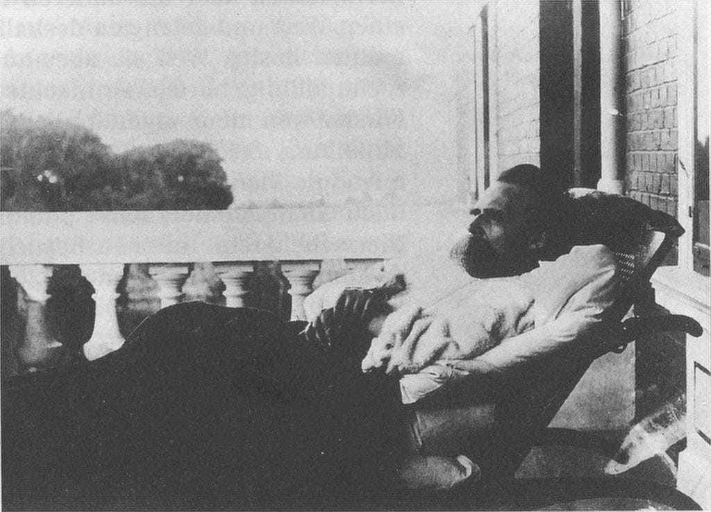 Han Olde photography of Friedrich Nietzsche ill on the balcony of Silberblick Villa, Weimar, Germany.